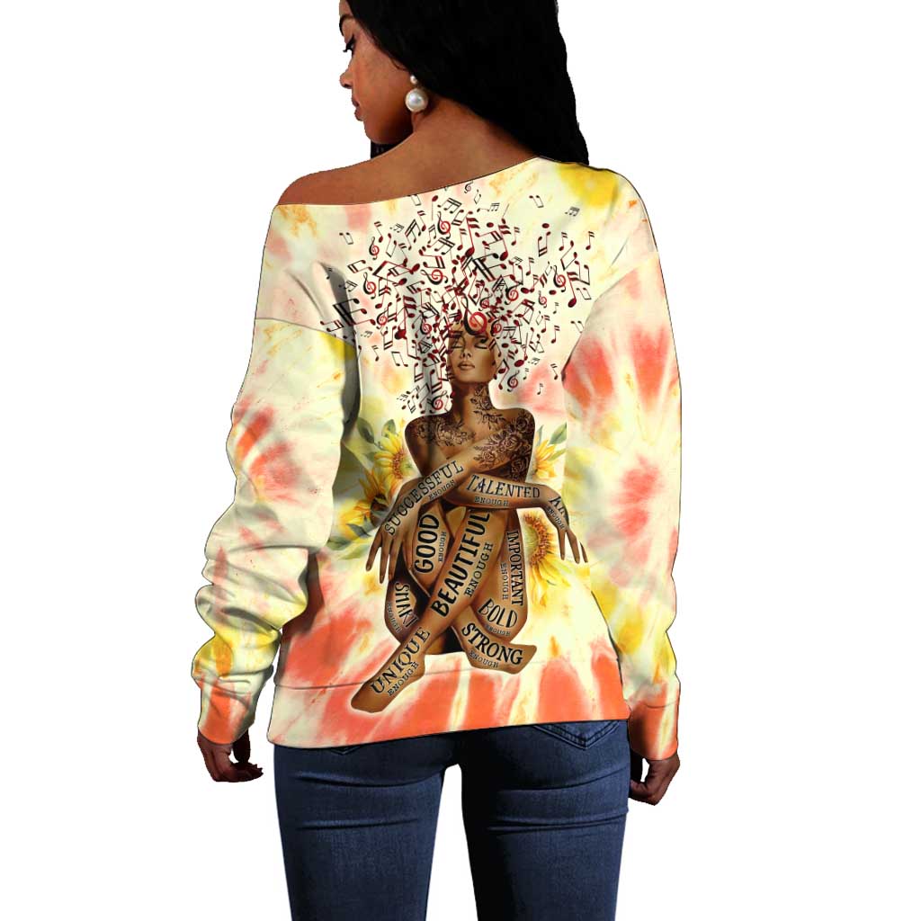 Black Queen Tie Dye Off Shoulder Sweater DT02