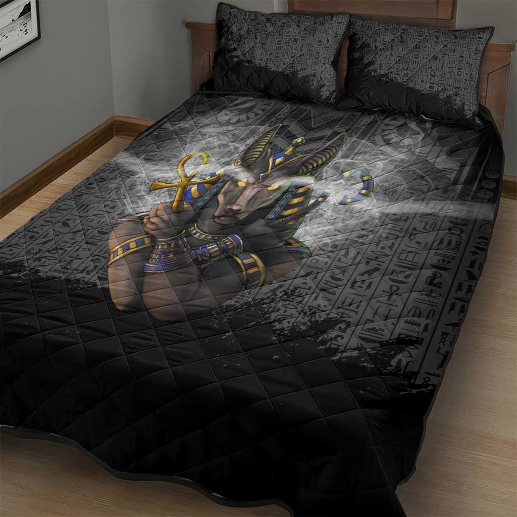 Anubis Quilt Bed Set Egypt Pattern Black DT02