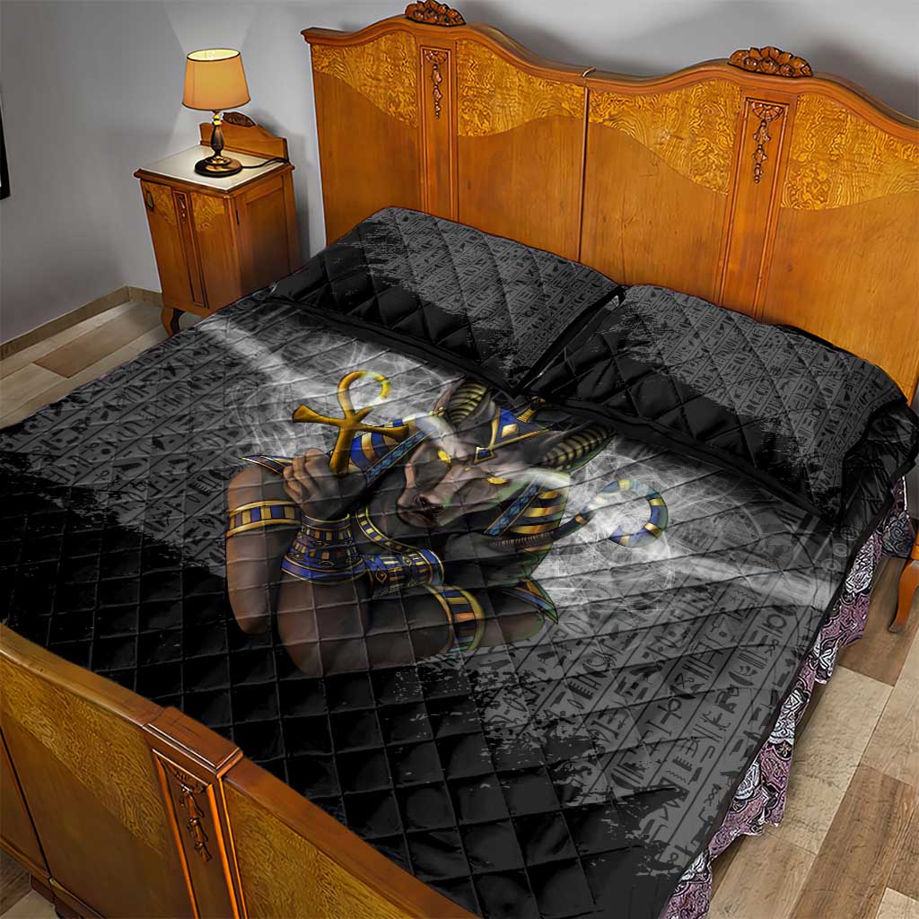 Anubis Quilt Bed Set Egypt Pattern Black DT02
