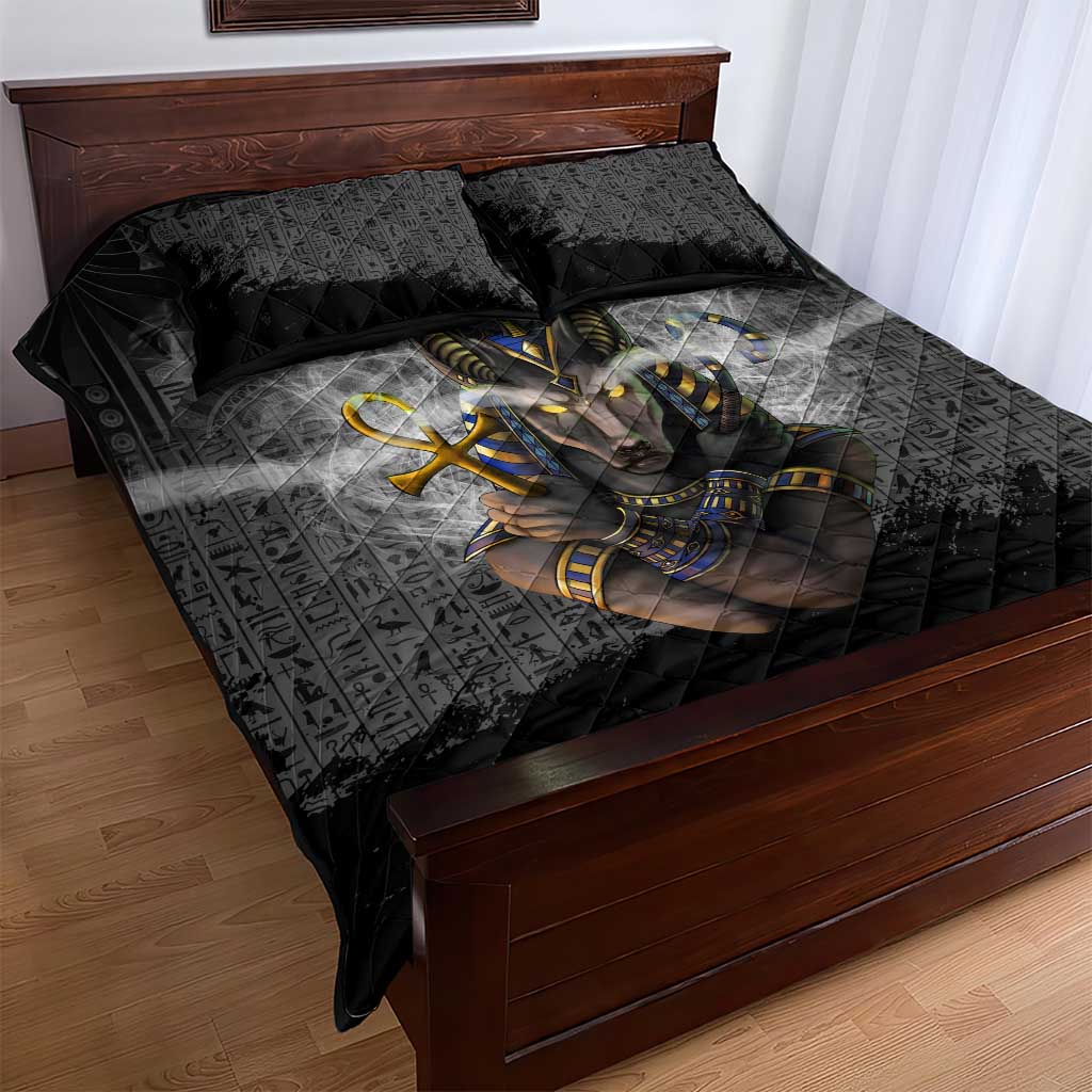 Anubis Quilt Bed Set Egypt Pattern Black DT02