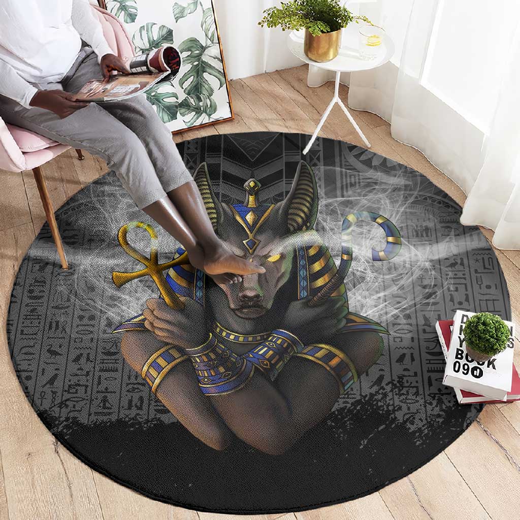 Anubis Round Carpet Egypt Pattern Black DT02