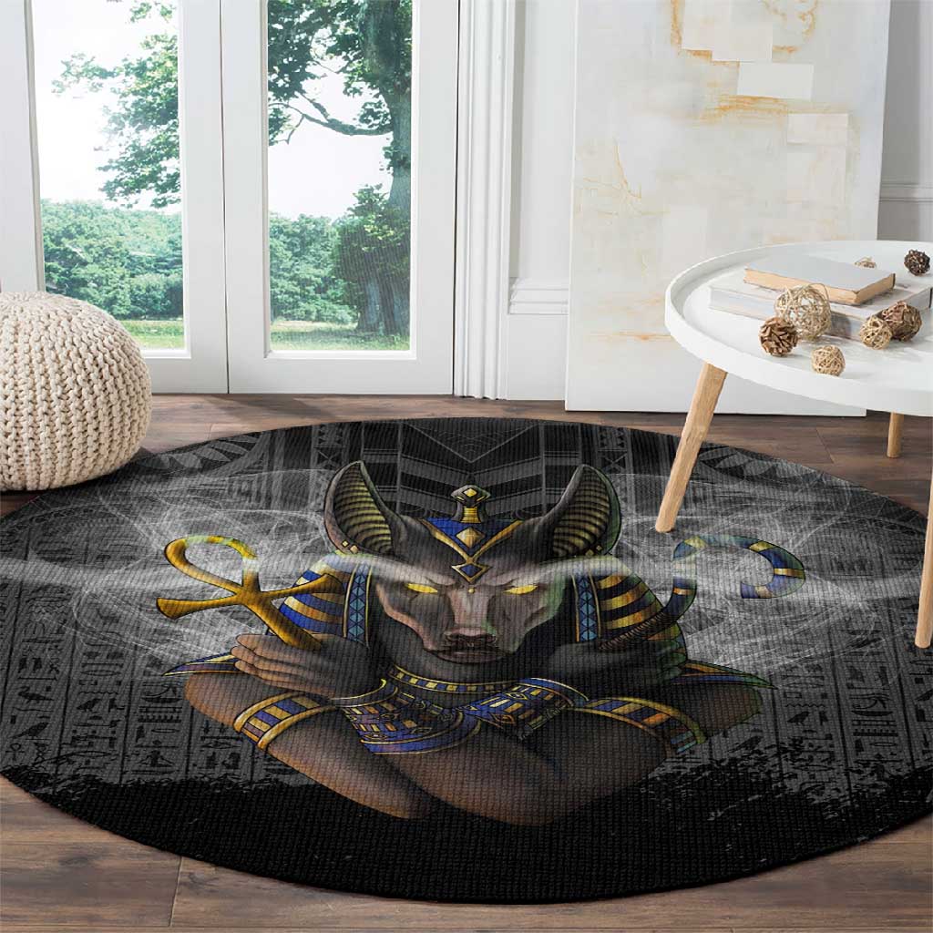 Anubis Round Carpet Egypt Pattern Black DT02
