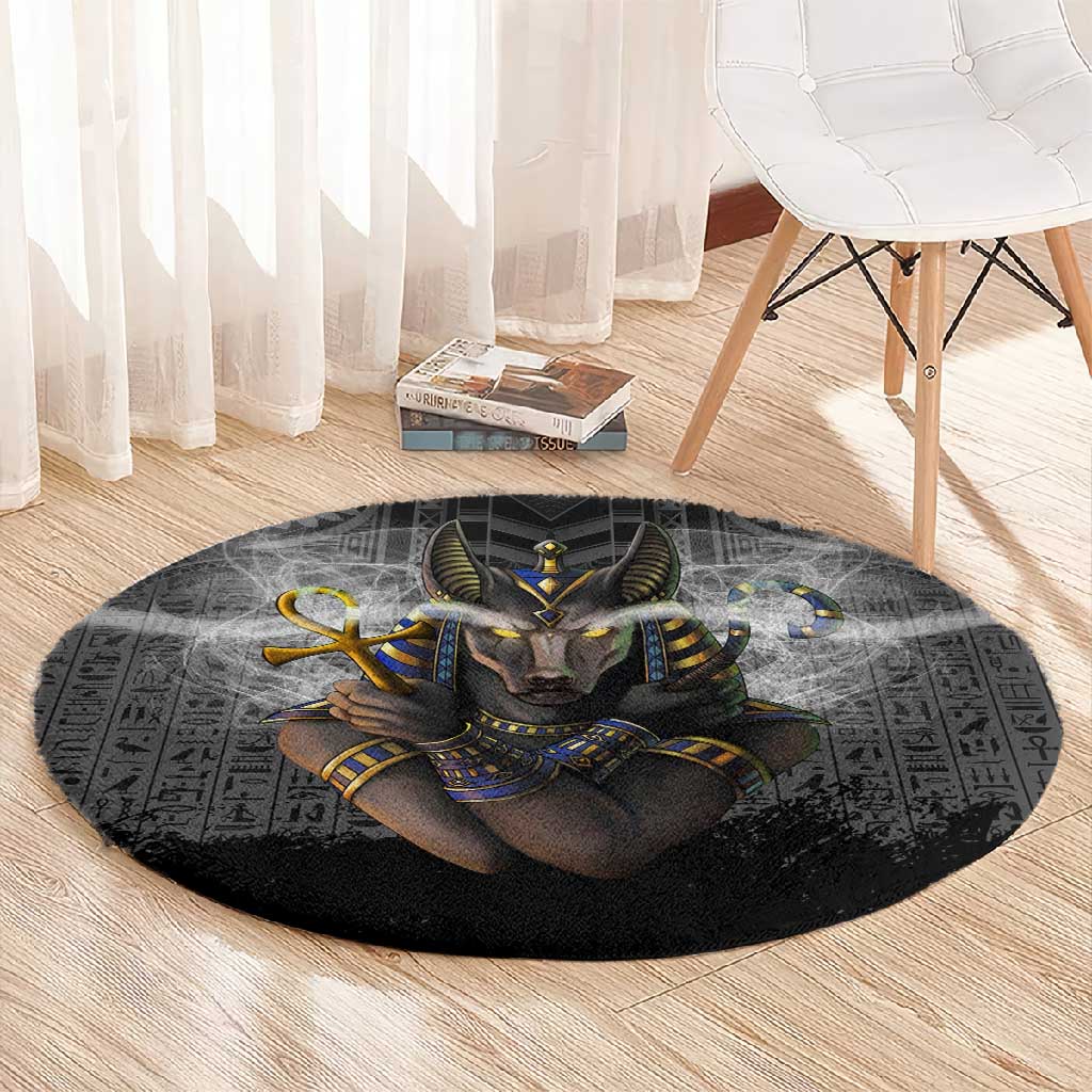 Anubis Round Carpet Egypt Pattern Black DT02
