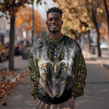 Anubis Sweatshirt Egypt Pattern Black DT02
