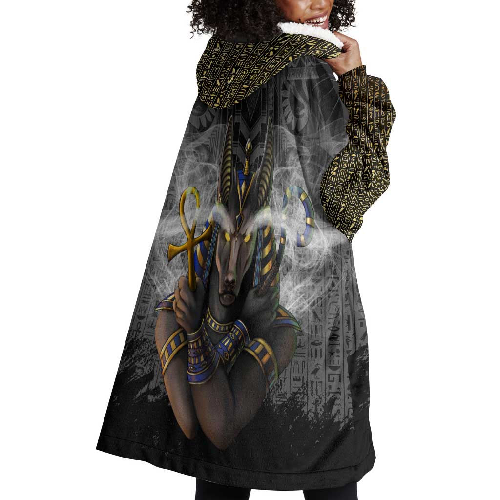 Anubis Wearable Blanket Hoodie Egypt Pattern Black DT02