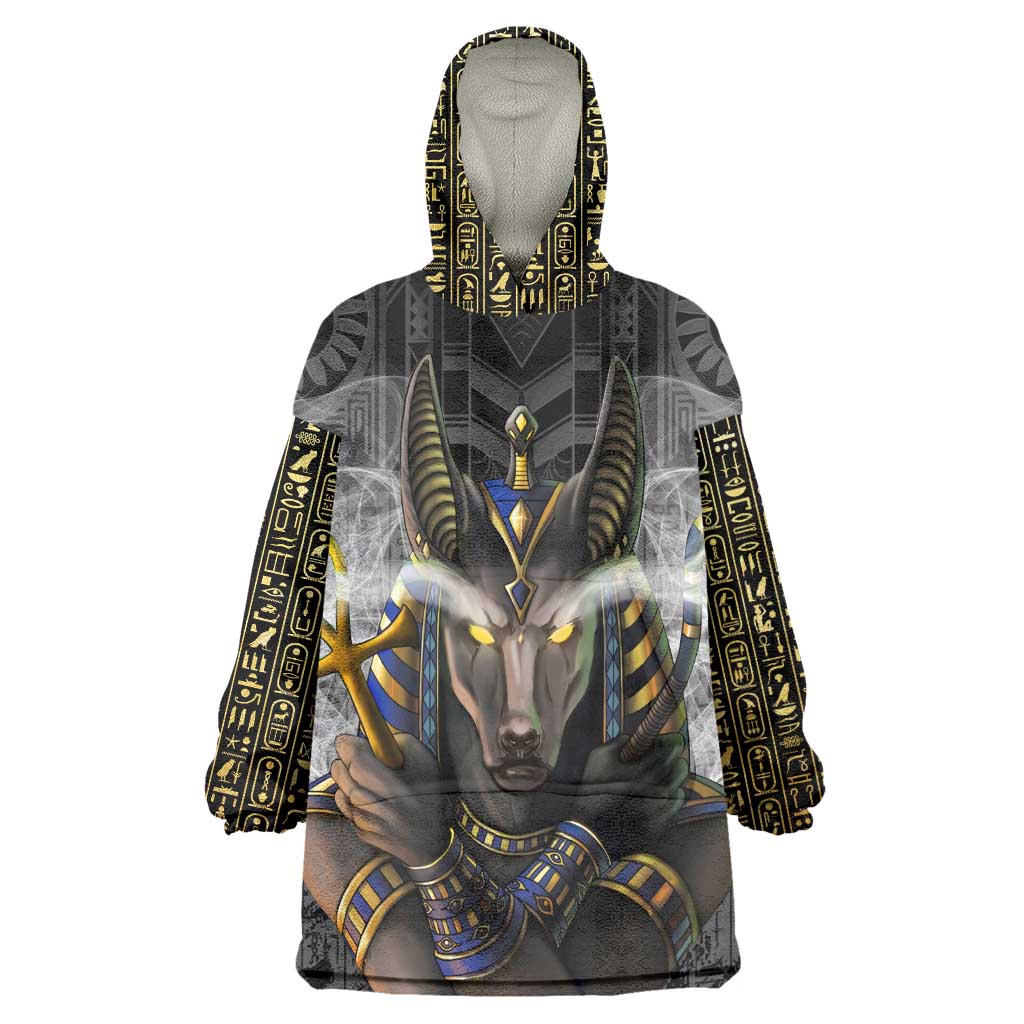 Anubis Wearable Blanket Hoodie Egypt Pattern Black DT02
