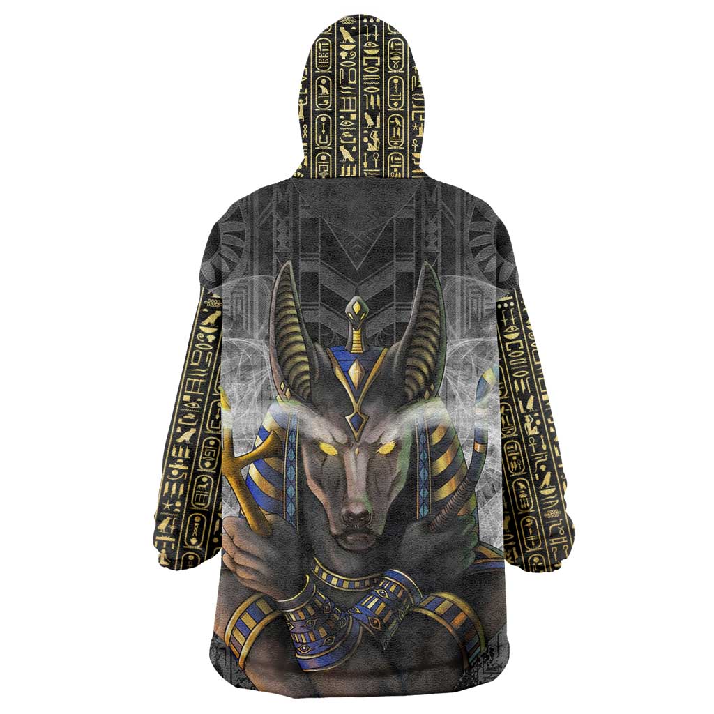 Anubis Wearable Blanket Hoodie Egypt Pattern Black DT02