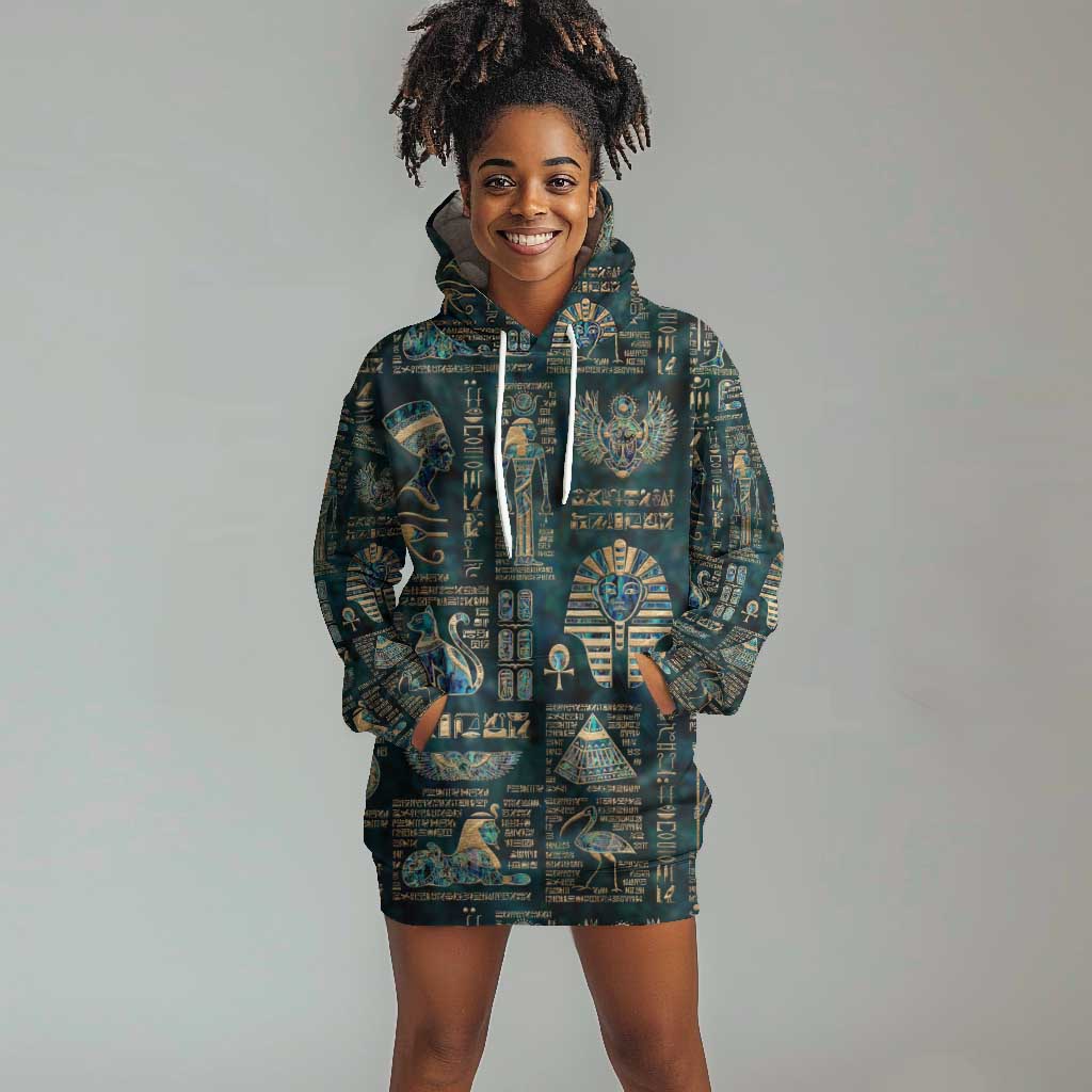 Egyptian Hieroglyphs And Deities Hoodie Dress DT02