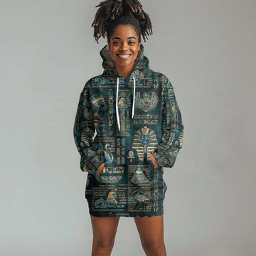 Egyptian Hieroglyphs And Deities Hoodie Dress DT02