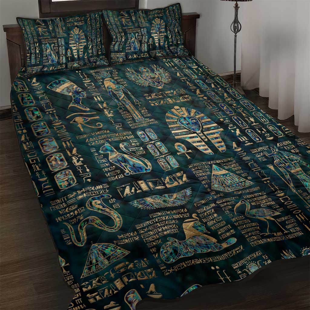 Egyptian Hieroglyphs And Deities Quilt Bed Set DT02