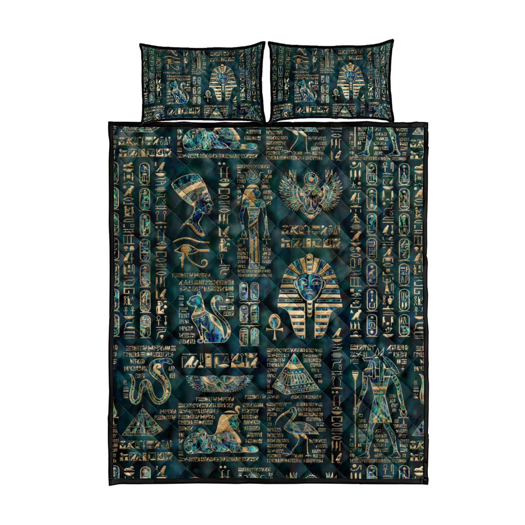 Egyptian Hieroglyphs And Deities Quilt Bed Set DT02