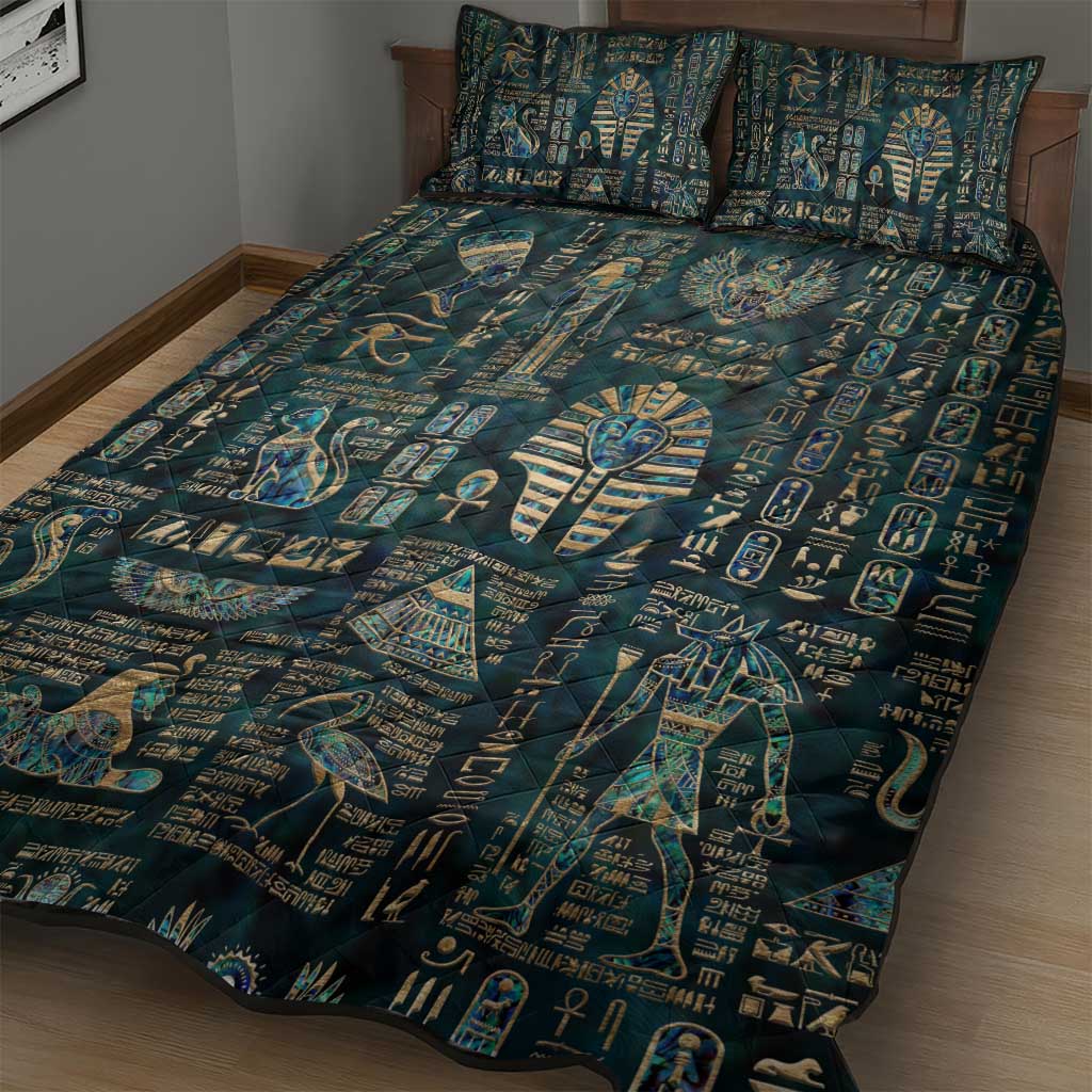 Egyptian Hieroglyphs And Deities Quilt Bed Set DT02