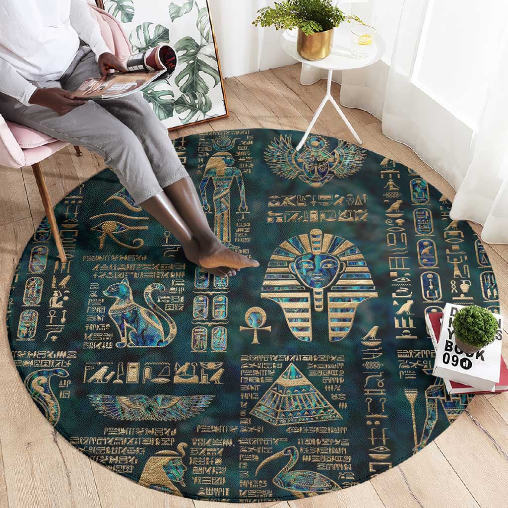 Egyptian Hieroglyphs And Deities Round Carpet DT02
