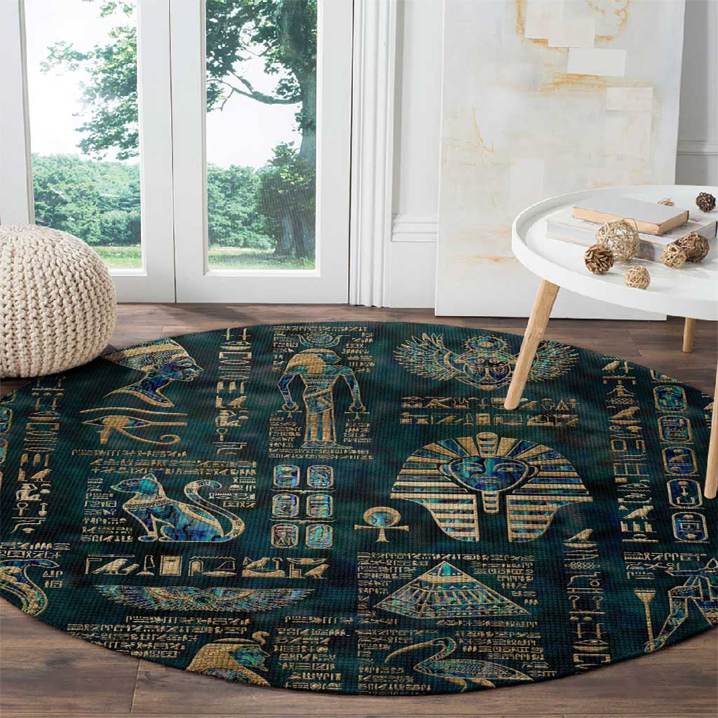 Egyptian Hieroglyphs And Deities Round Carpet DT02