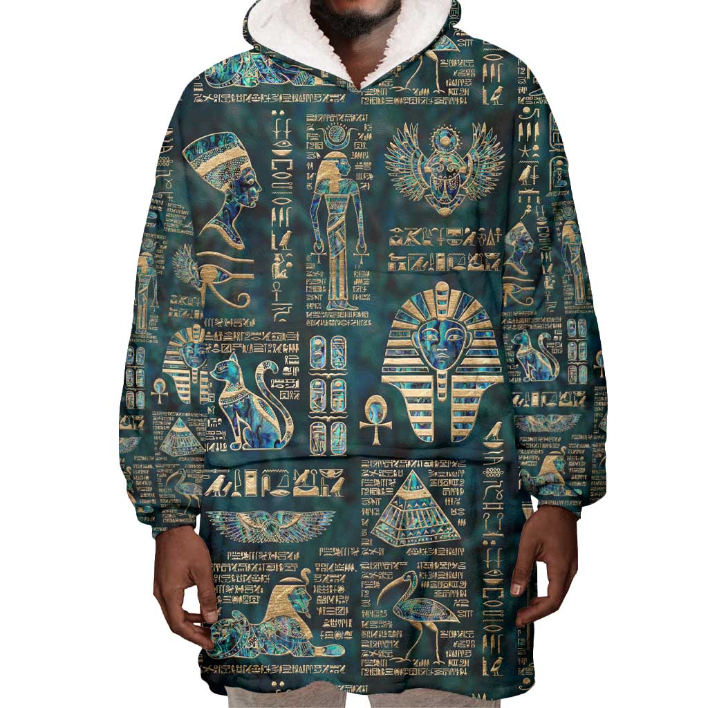 Egyptian Hieroglyphs And Deities Wearable Blanket Hoodie DT02