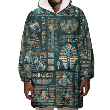 Egyptian Hieroglyphs And Deities Wearable Blanket Hoodie DT02