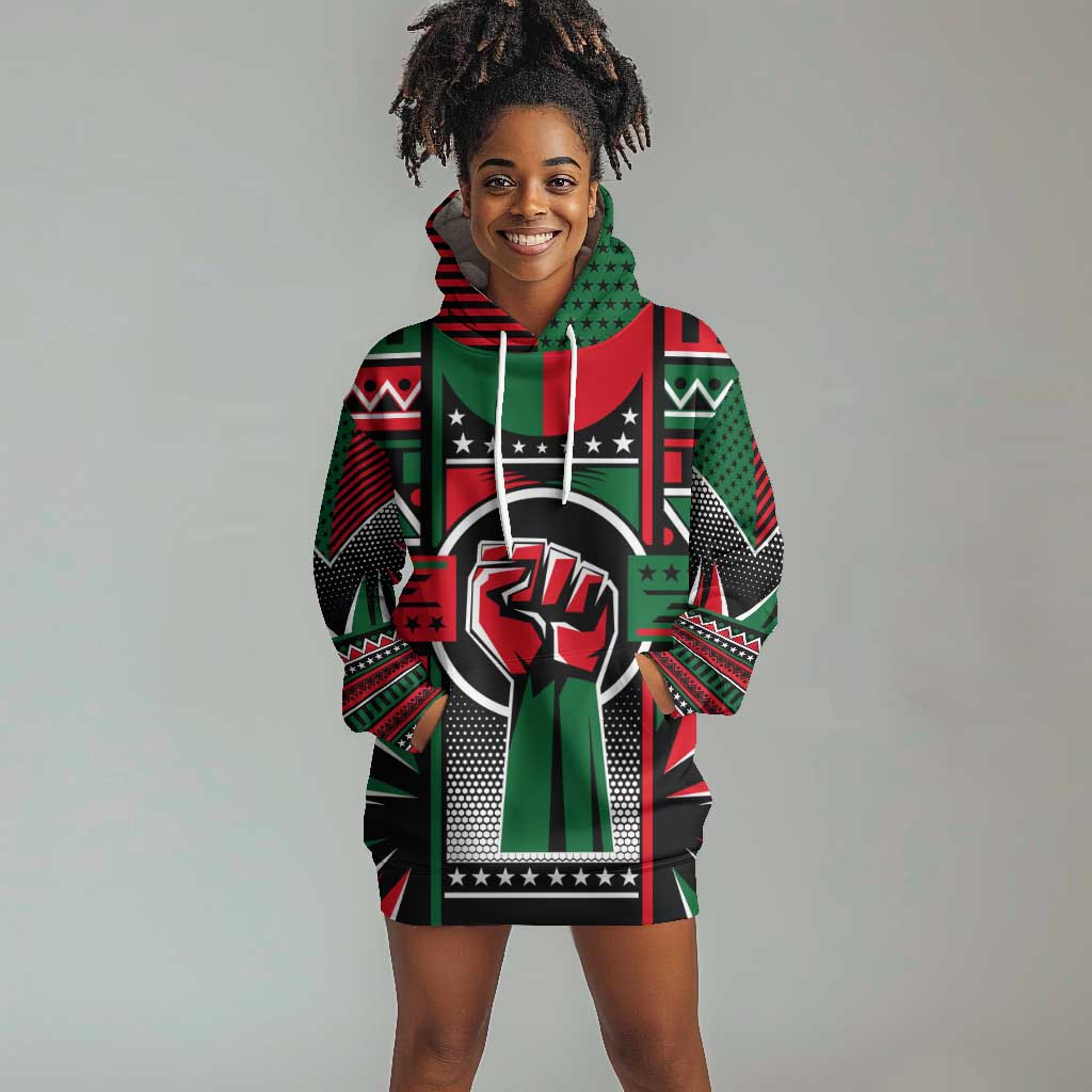 Power Fist And Patterns In Pan African Hoodie Dress DT02