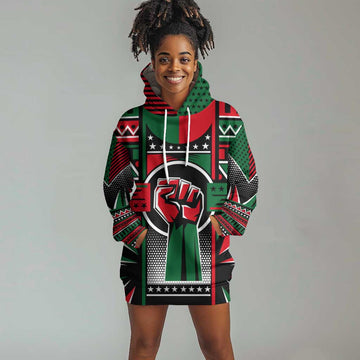Power Fist And Patterns In Pan African Hoodie Dress DT02