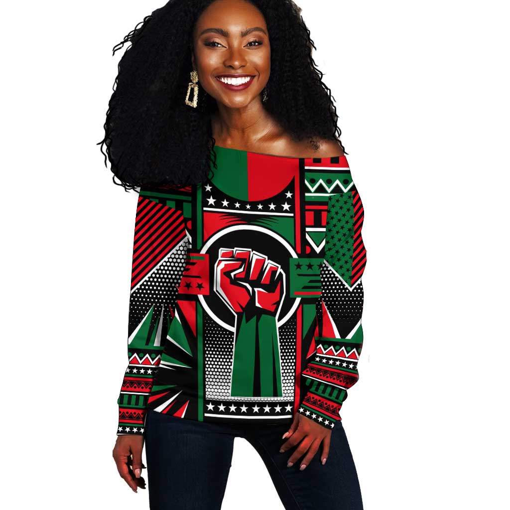 Power Fist And Patterns In Pan African Off Shoulder Sweater DT02