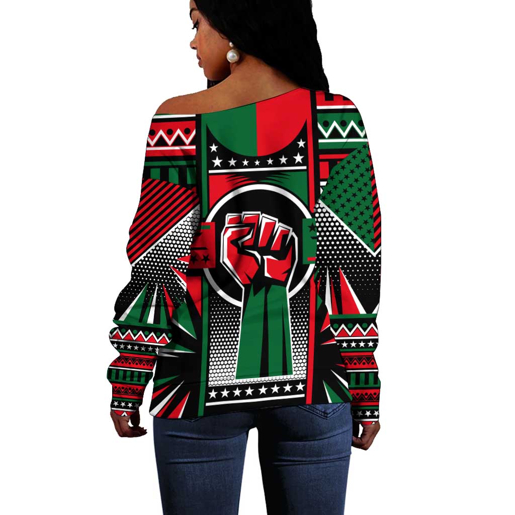 Power Fist And Patterns In Pan African Off Shoulder Sweater DT02