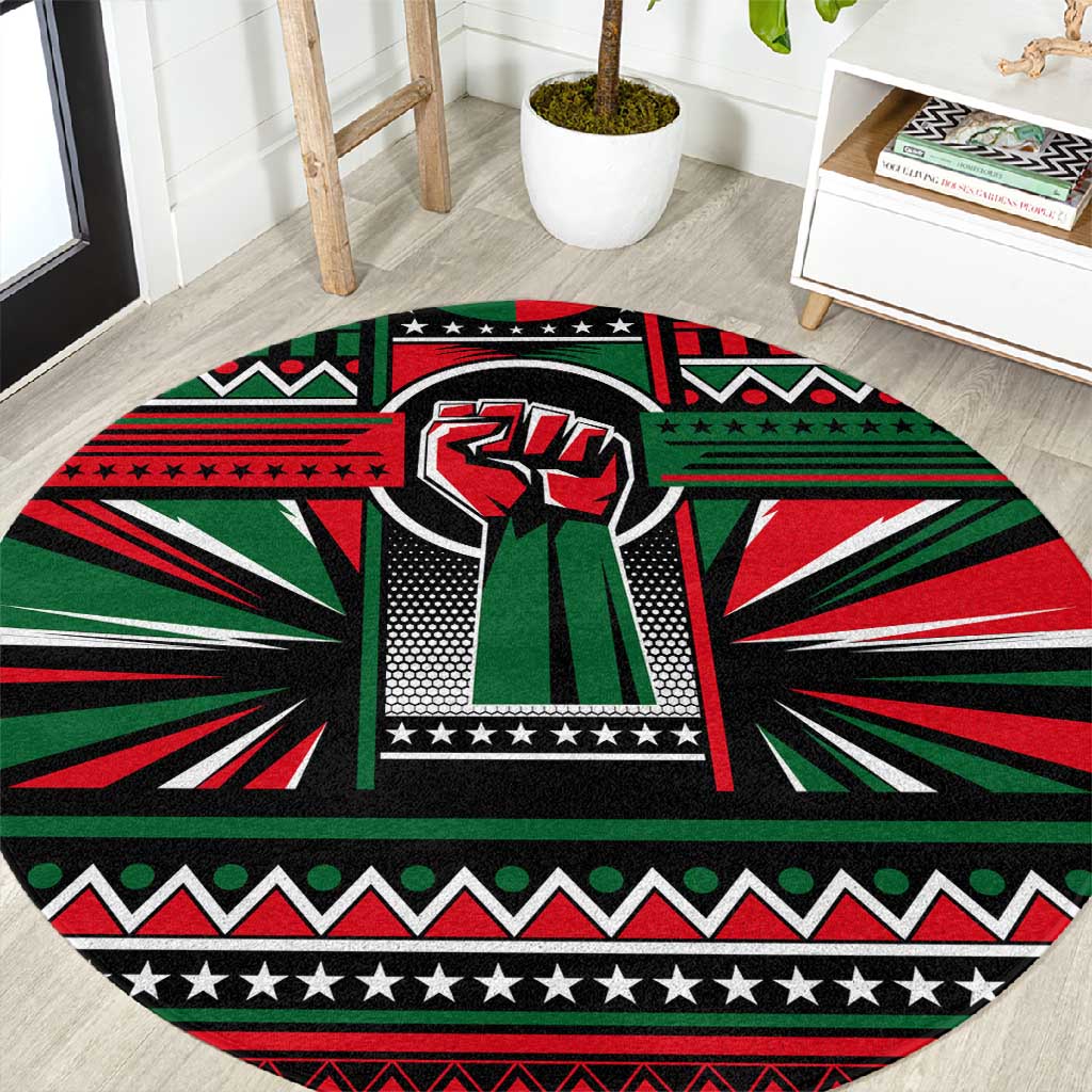 Power Fist And Patterns In Pan African Round Carpet DT02