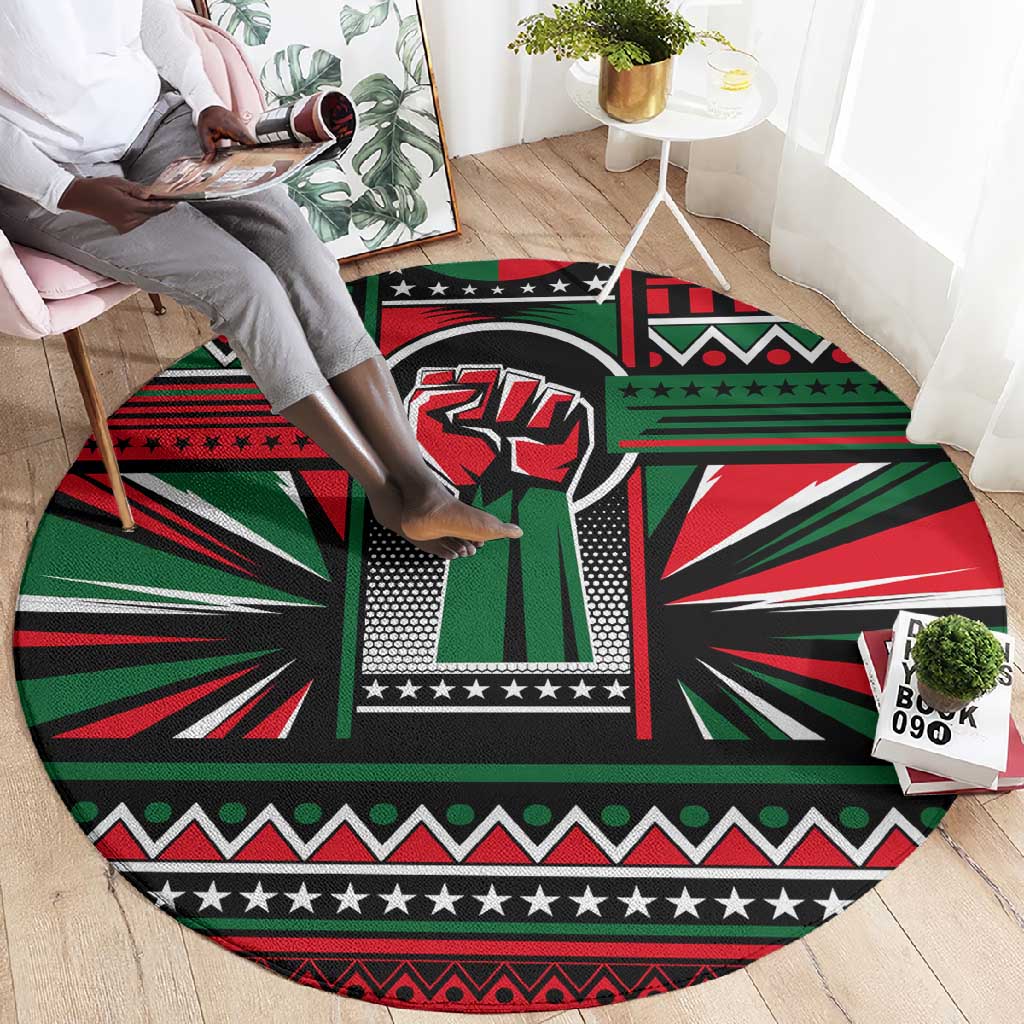 Power Fist And Patterns In Pan African Round Carpet DT02