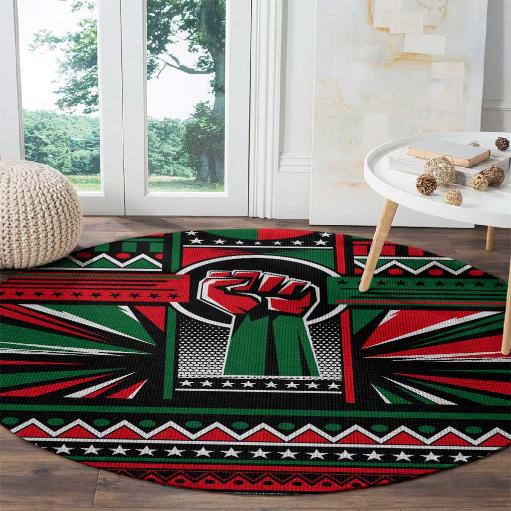 Power Fist And Patterns In Pan African Round Carpet DT02