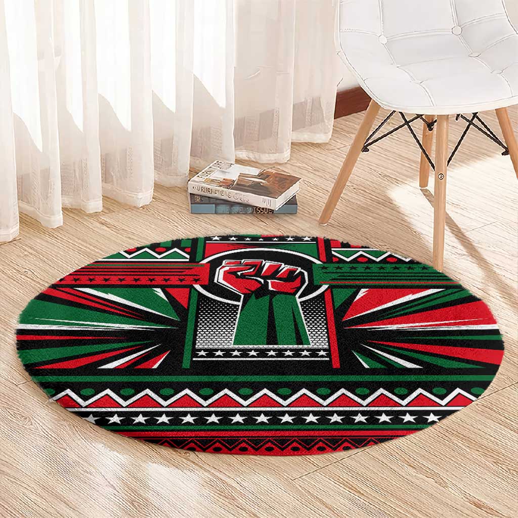 Power Fist And Patterns In Pan African Round Carpet DT02