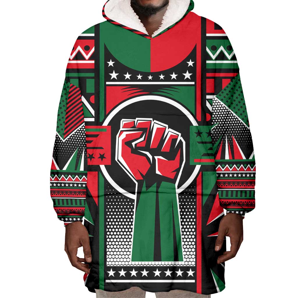 Power Fist And Patterns In Pan African Wearable Blanket Hoodie DT02