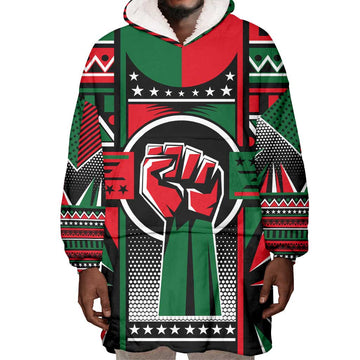 Power Fist And Patterns In Pan African Wearable Blanket Hoodie DT02