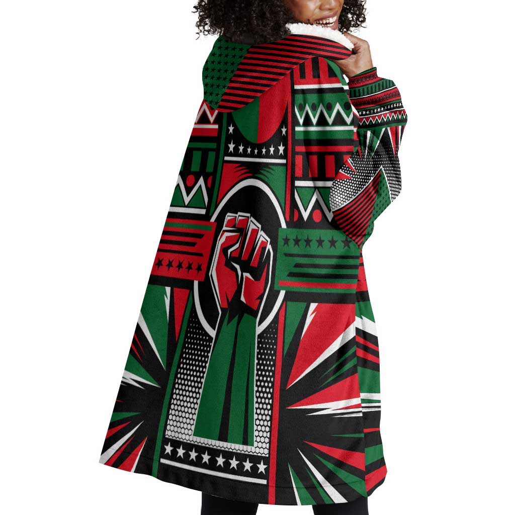 Power Fist And Patterns In Pan African Wearable Blanket Hoodie DT02