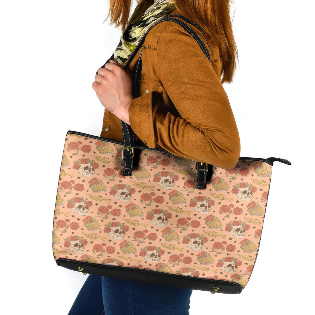 Day of the Dead Leather Tote Bag Sugar Skulls DT02