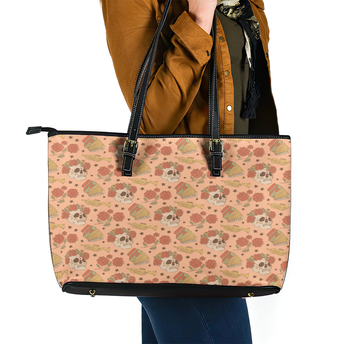 Day of the Dead Leather Tote Bag Sugar Skulls DT02