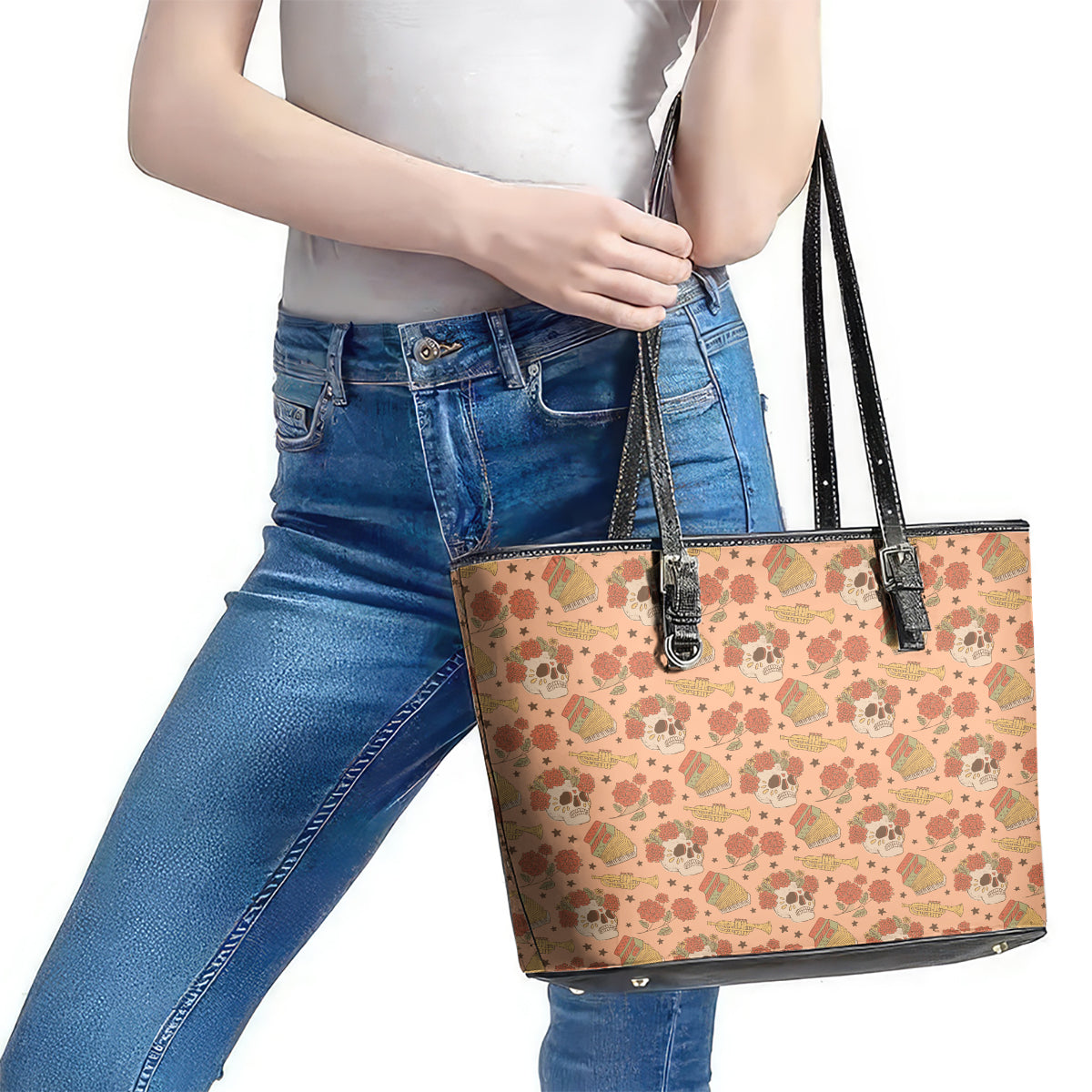Day of the Dead Leather Tote Bag Sugar Skulls DT02