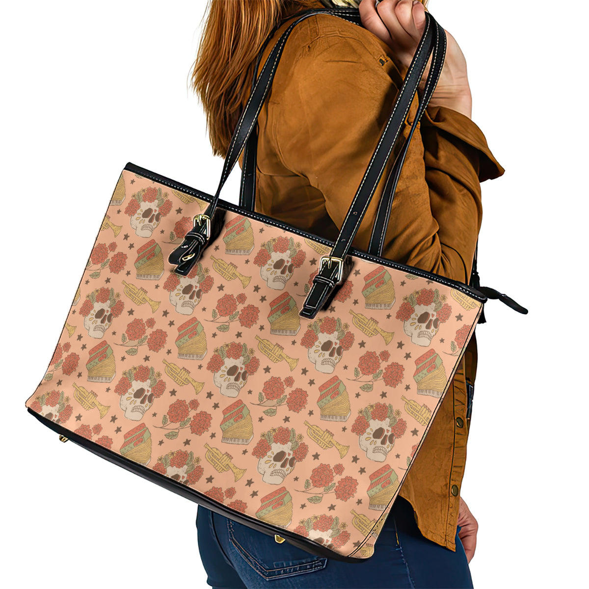 Day of the Dead Leather Tote Bag Sugar Skulls DT02