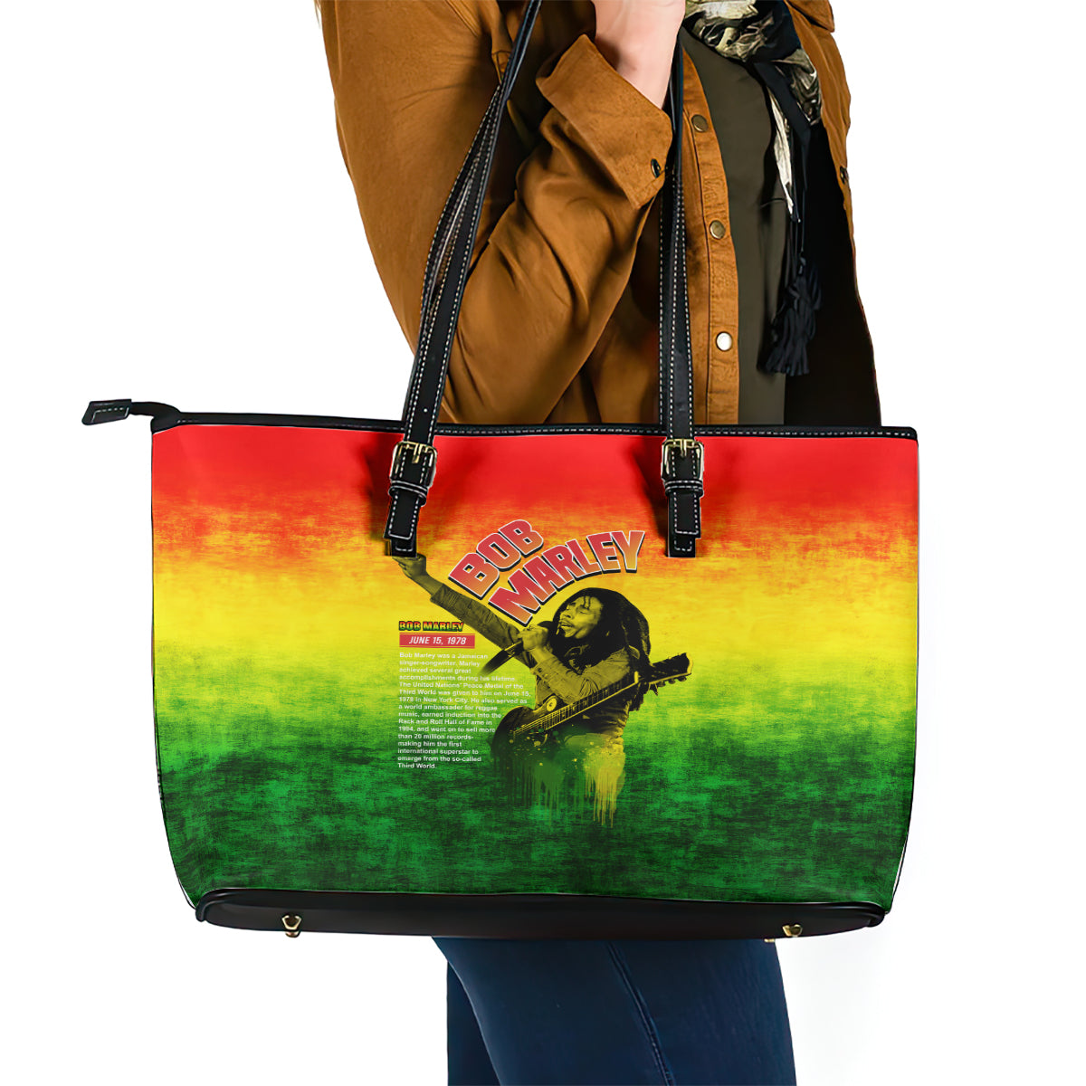 The Real Legend Bob Leather Tote Bag African Jamaica Reggae DT02
