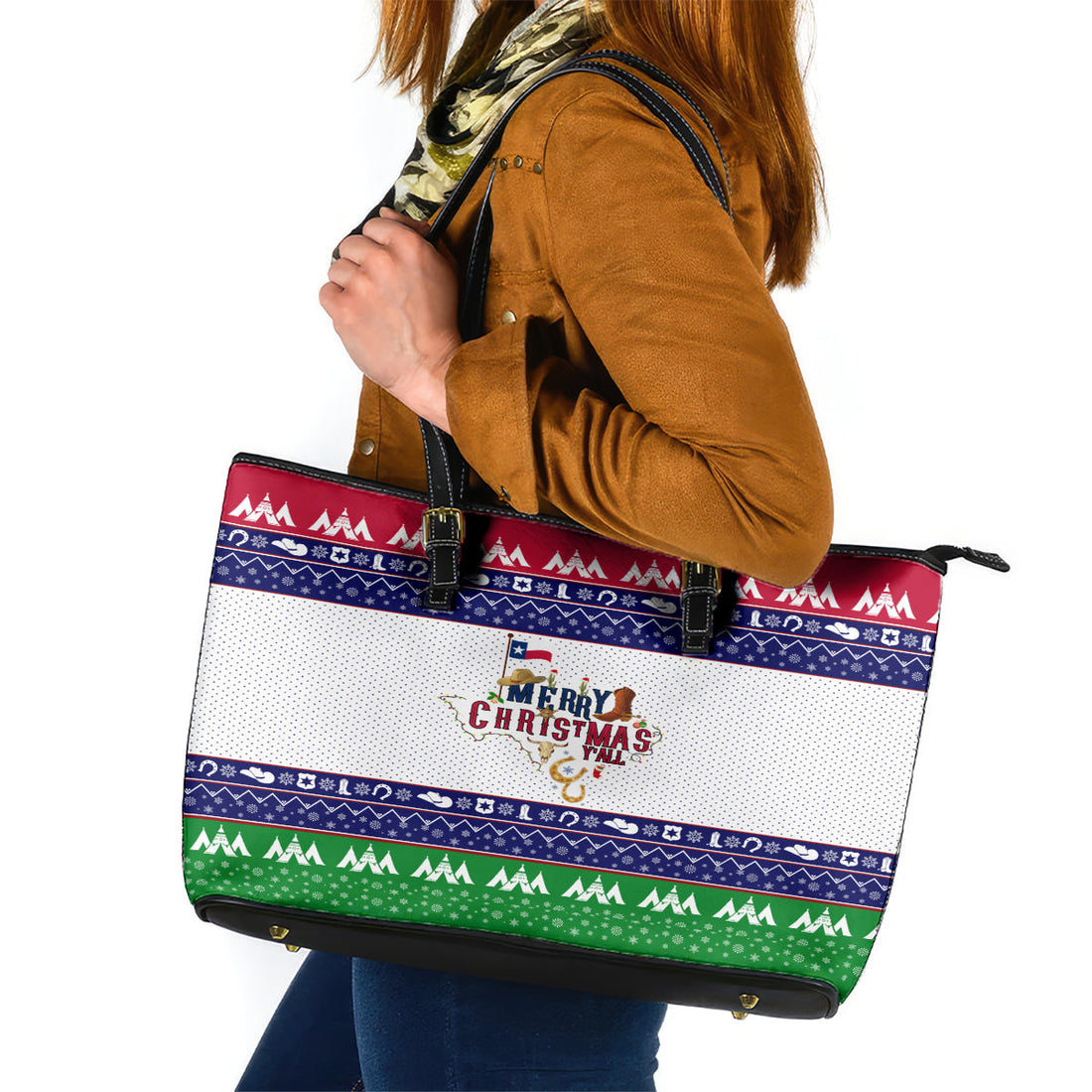 Merry Christmas Yall Texas Leather Tote Bag DT02