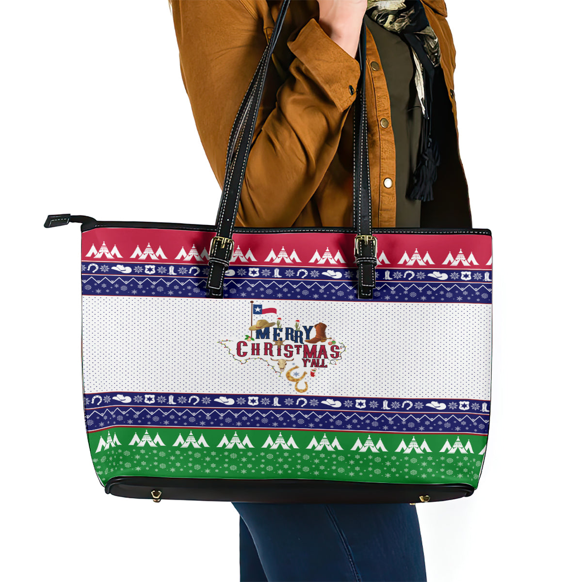 Merry Christmas Yall Texas Leather Tote Bag DT02