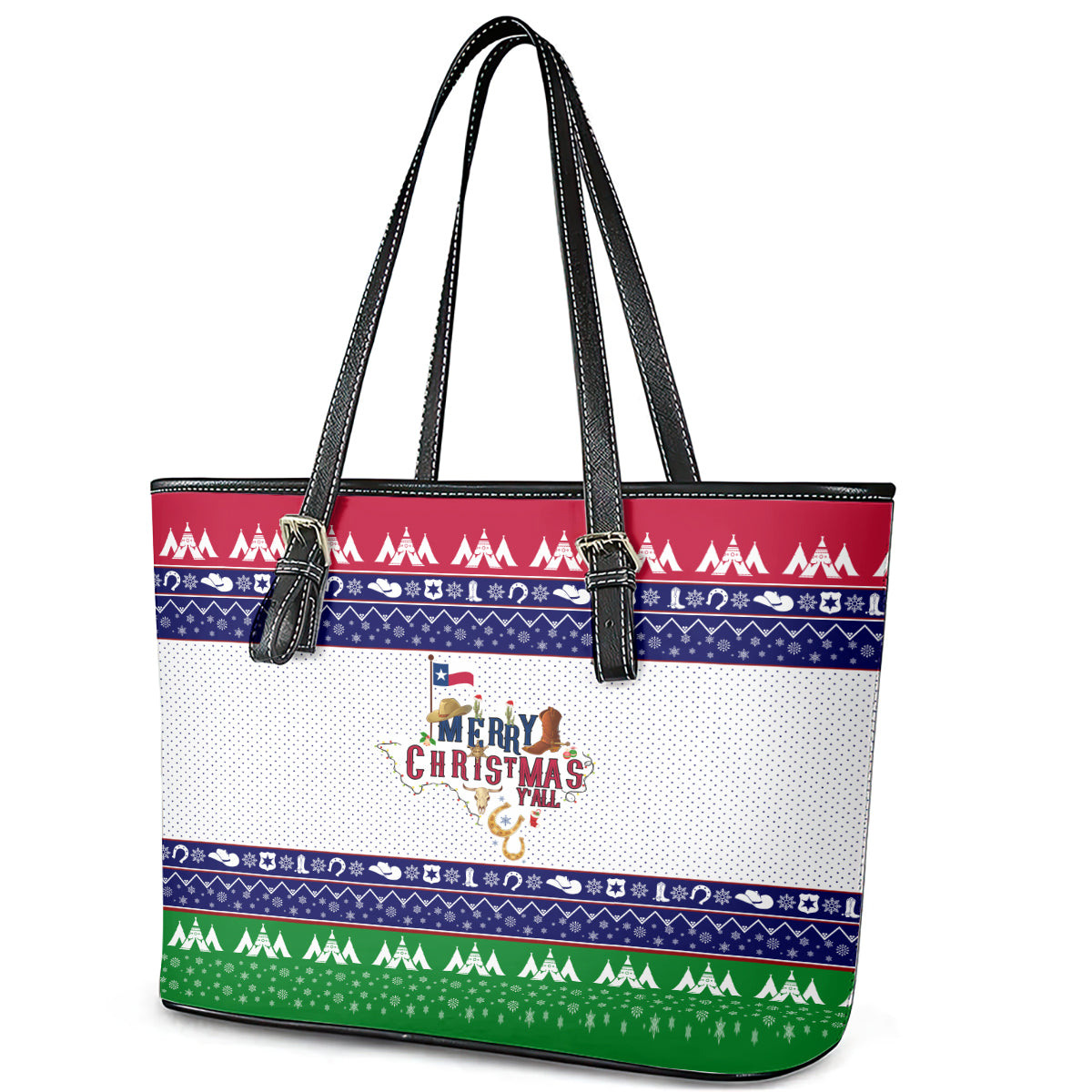 Merry Christmas Yall Texas Leather Tote Bag DT02