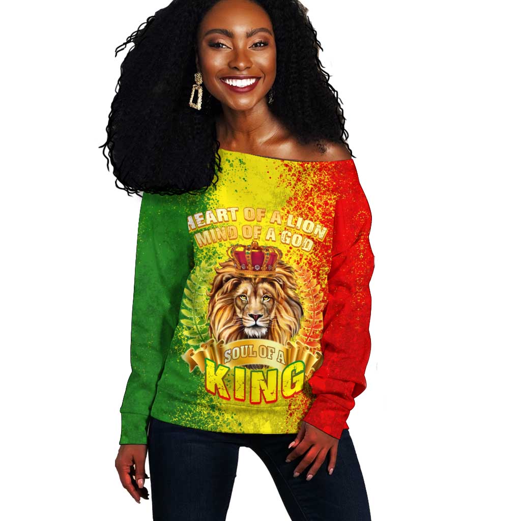 King's African Spirit Off Shoulder Sweater Heart of A Lion DT02