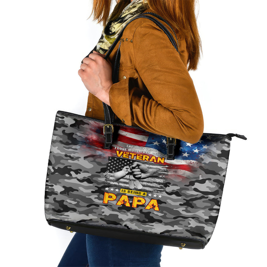 Father's Day Veteran Leather Tote Bag American Flag DT02