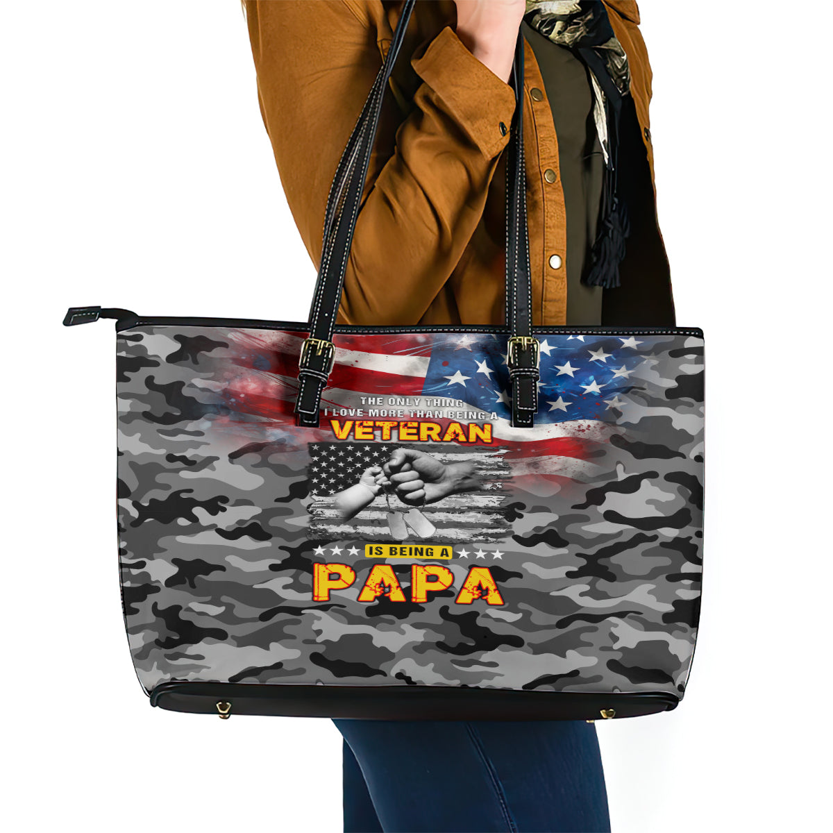 Father's Day Veteran Leather Tote Bag American Flag DT02