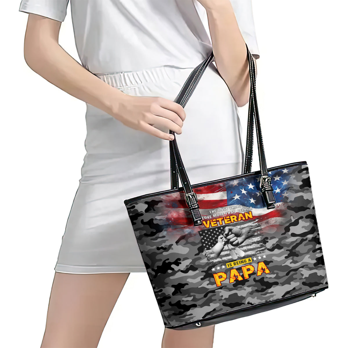 Father's Day Veteran Leather Tote Bag American Flag DT02