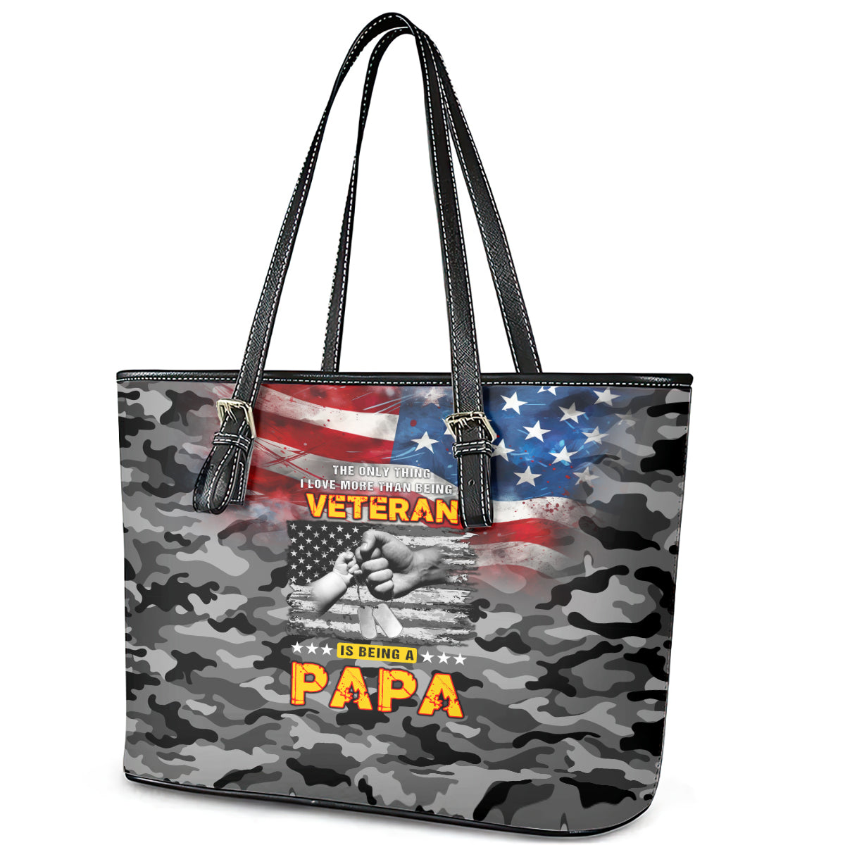 Father's Day Veteran Leather Tote Bag American Flag DT02