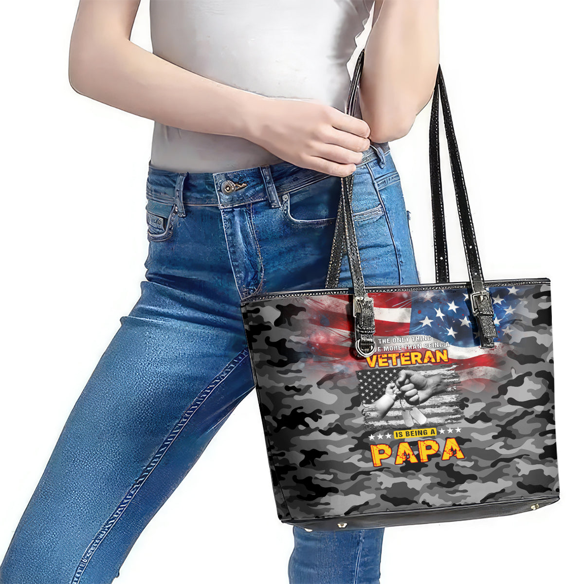 Father's Day Veteran Leather Tote Bag American Flag DT02