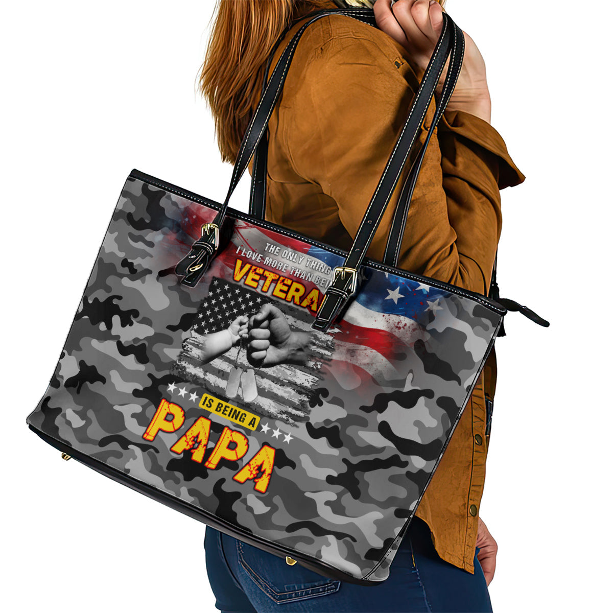 Father's Day Veteran Leather Tote Bag American Flag DT02
