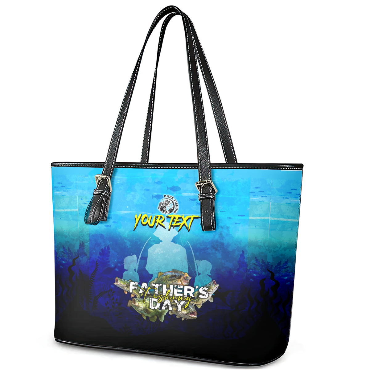 Personalized Father's Day Bass Fishing Leather Tote Bag Son and Daughter DT02