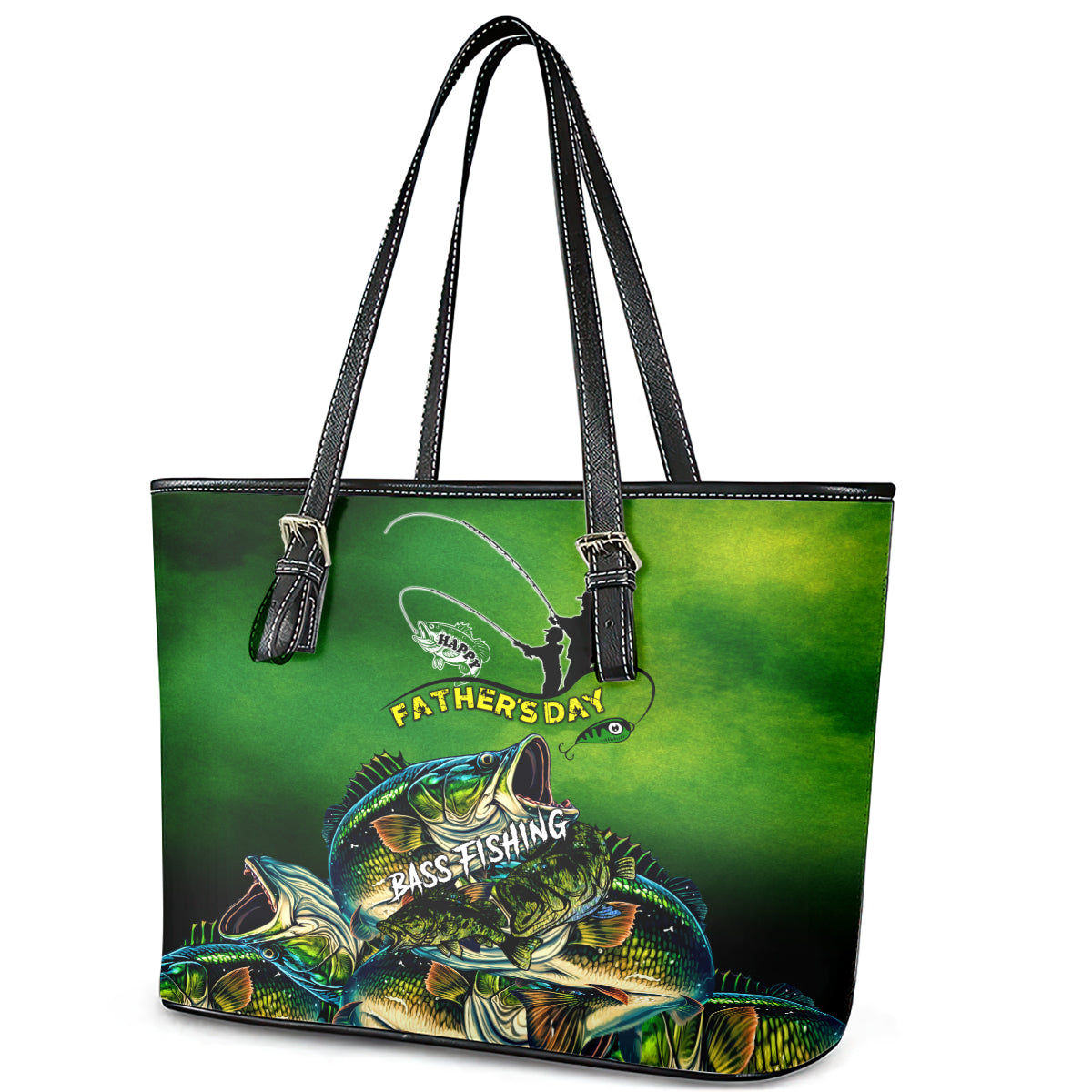 Father's Day Bass Fishing Leather Tote Bag Best Dad Ever DT02