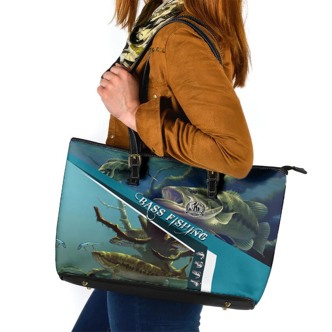 Happy Father's Day Bass Fishing Leather Tote Bag Dad and Son DT02