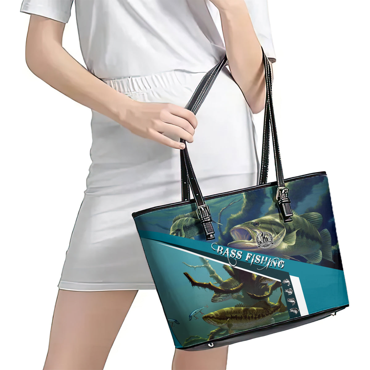 Happy Father's Day Bass Fishing Leather Tote Bag Dad and Son DT02